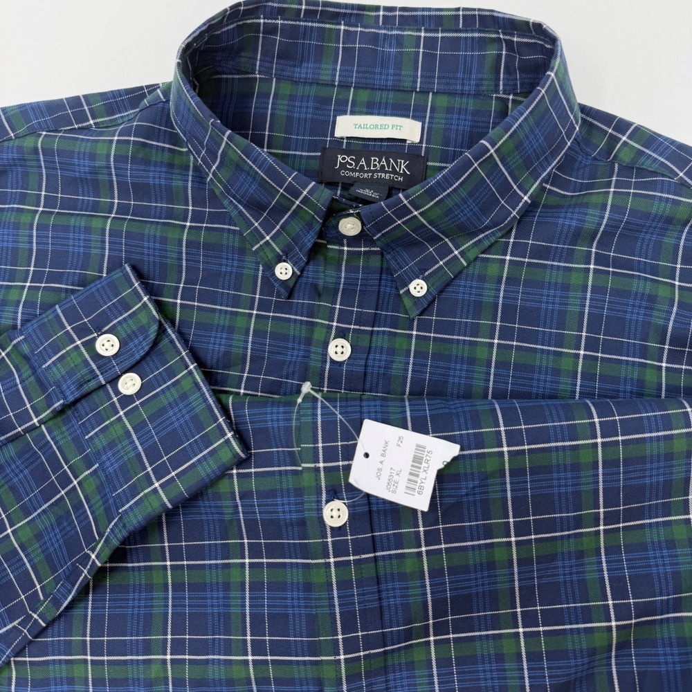 Jos. A. Bank Comfort Stretch Tailored Fit Plaid Button‎ Down Shirt Mens XL NEW